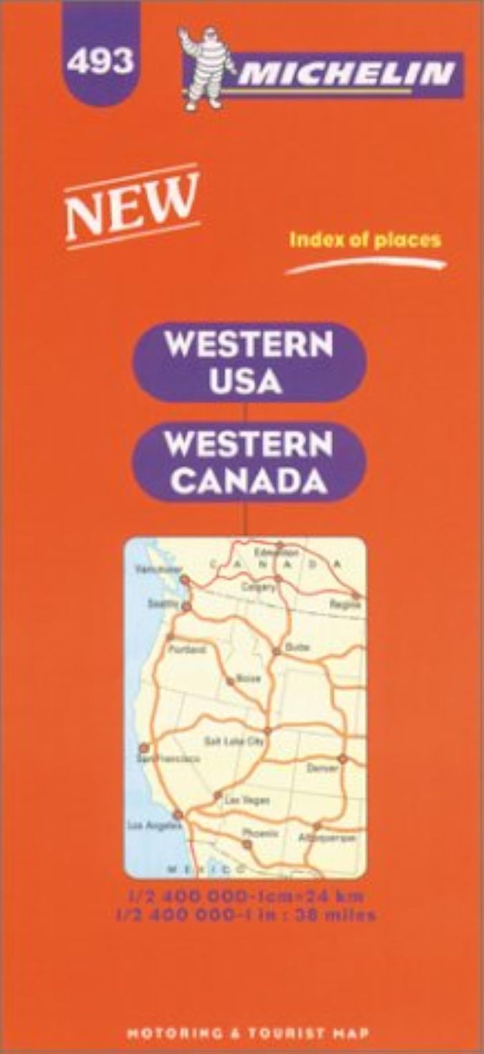 Couverture du livre « 493: CARTES REGIONALES ; WESTERN USA, WESTERN CANADA AU 1/2400000 » de Michelin, librairie Les Contes Infusés à Corte