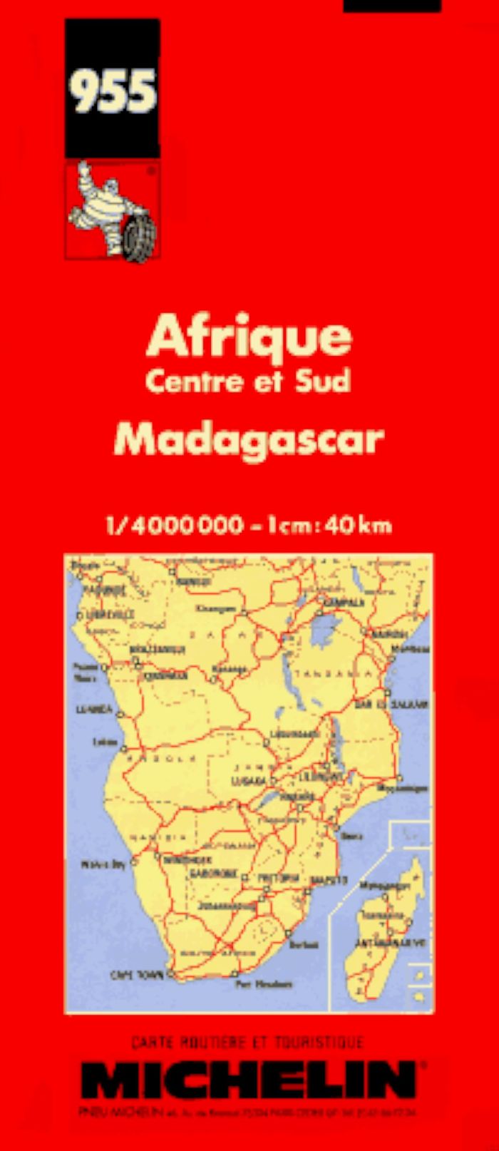 Couverture du livre « 955: CARTES PAYS ; AFRIQUE CENTRE ET SUD AU 1/4000000 » de Michelin, librairie Les Contes Infusés à Corte