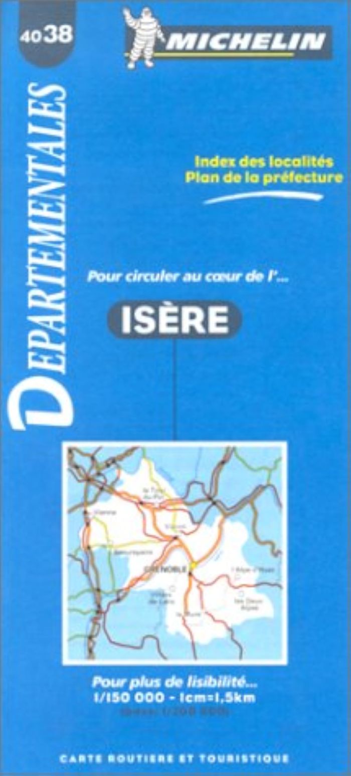 Couverture du livre « 4038: CARTES DEPARTEMENTALES ; ISERE AU 1/150000 » de Michelin, librairie Les Contes Infusés à Corte