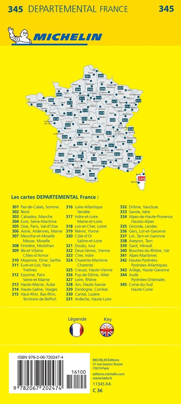 Quatrième de couverture de « CARTE DEPARTEMENTALE CORSE-DU-SUD, HAUTE-CORSE »