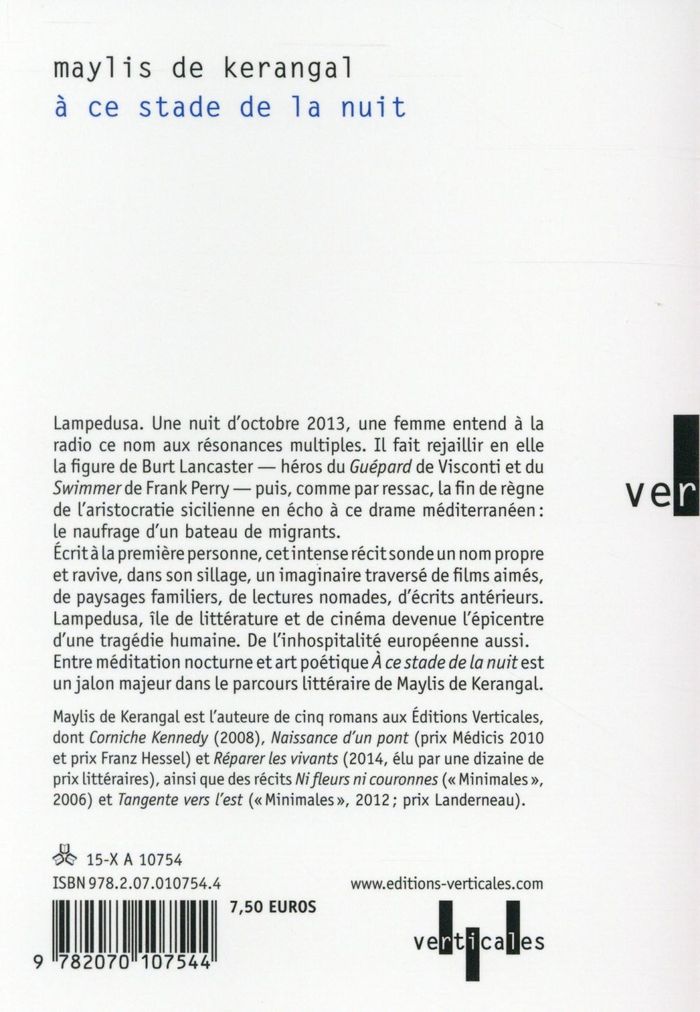 Quatrième de couverture de « À ce stade de la nuit »