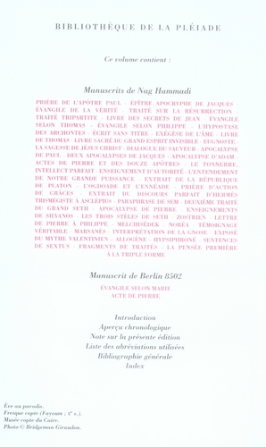 Quatrième de couverture de « ECRITS GNOSTIQUES - LA BIBLIOTHEQUE DE NAG HAMMADI »