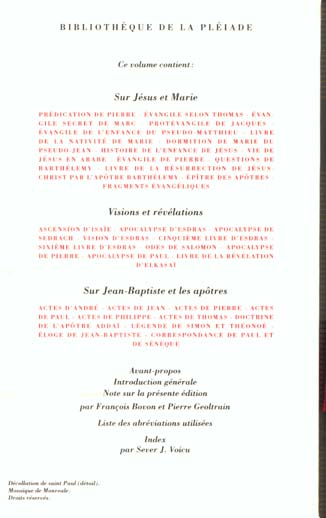 Quatrième de couverture de « ECRITS APOCRYPHES CHRETIENS - VOL01 »