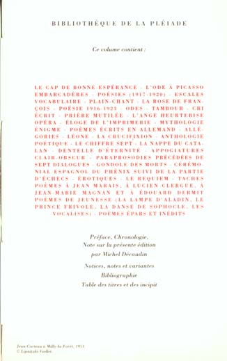 Quatrième de couverture de « OEUVRES POETIQUES COMPLETES »