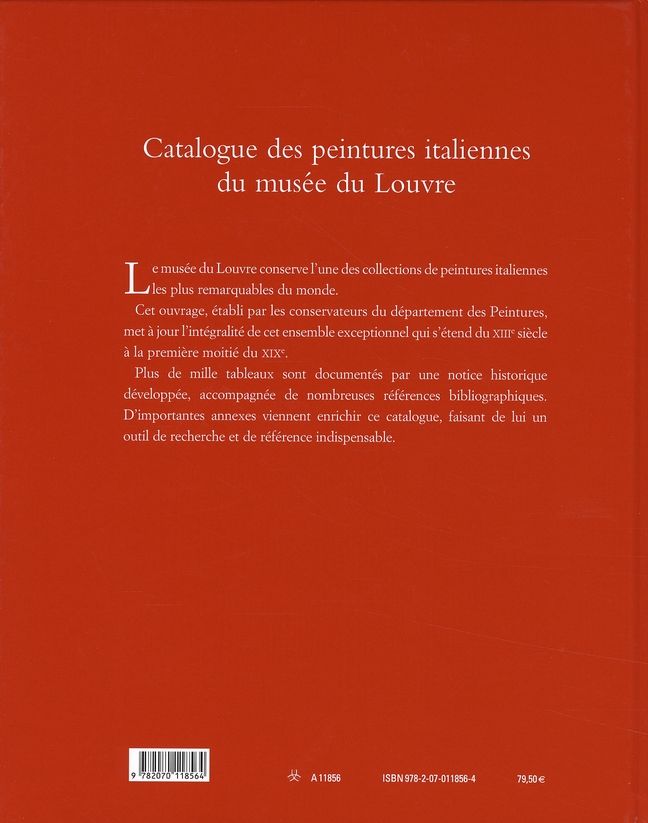 Quatrième de couverture de « CATALOGUE DES PEINTURES ITALIENNES DU MUSEE DU LOUVRE - CATALOGUE SOMMAIRE »