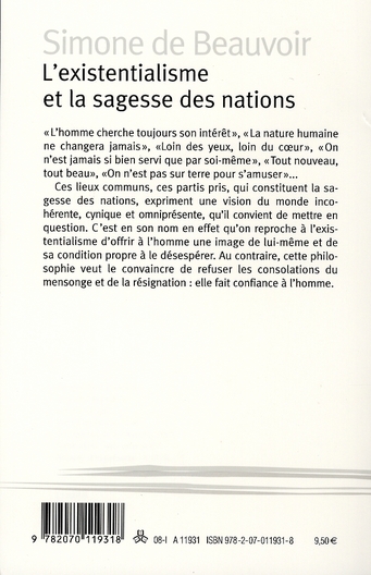 Quatrième de couverture de « L'existentialisme et la sagesse des nations »