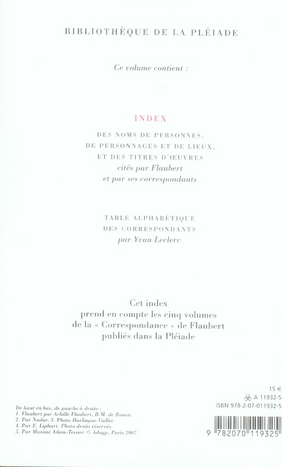 Quatrième de couverture de « CORRESPONDANCE : INDEX »
