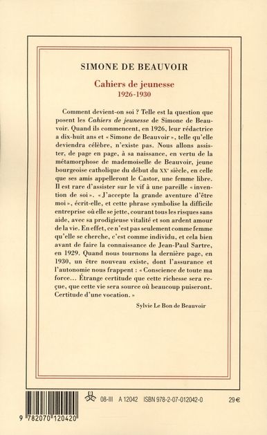Quatrième de couverture de « Cahiers de jeunesse : 1926-1930 »