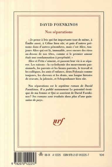 Quatrième de couverture de « Nos séparations : roman »