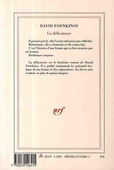 Quatrième de couverture de « La délicatesse : roman »