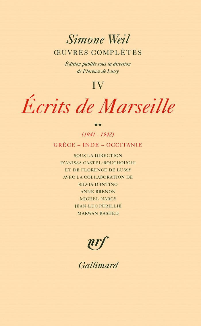 Couverture du livre « OEUVRES COMPLETES - VOL04 - ECRITS DE MARSEILLE (1941-1942) 2 » de Simone Weil, librairie Les Contes Infusés à Corte