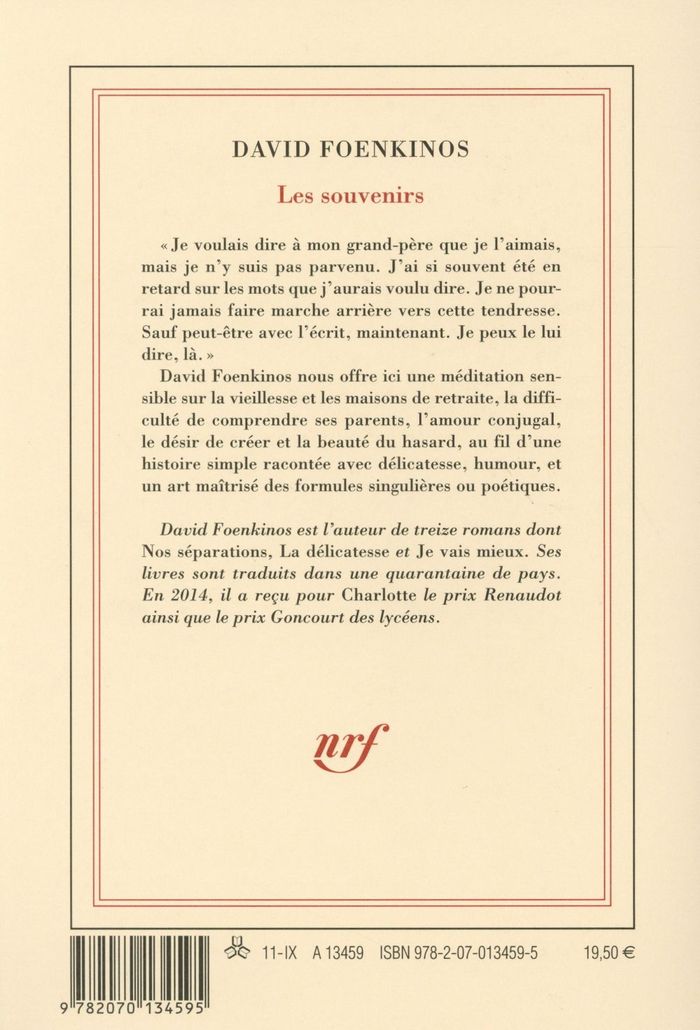 Quatrième de couverture de « Les souvenirs : roman »
