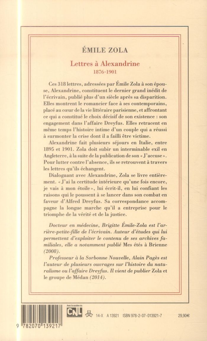 Quatrième de couverture de « Lettres à Alexandrine : 1876-1901 »