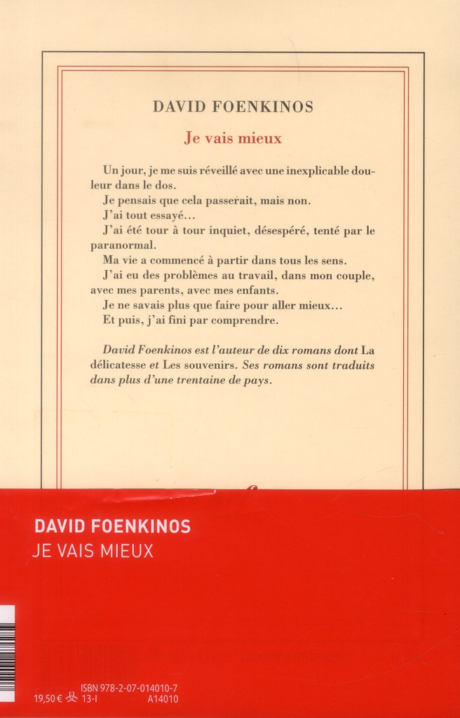 Quatrième de couverture de « Je vais mieux : roman »