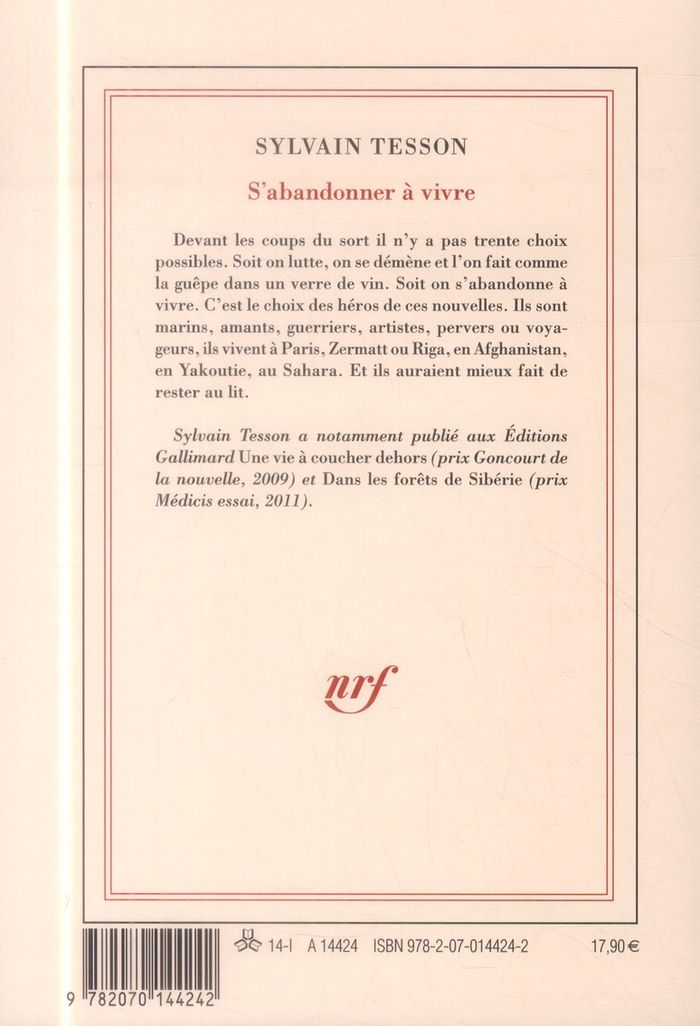 Quatrième de couverture de « S'abandonner à vivre : nouvelles »