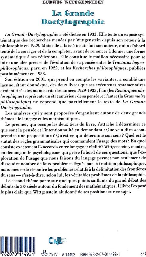 Quatrième de couverture de « La grande dactylographie »