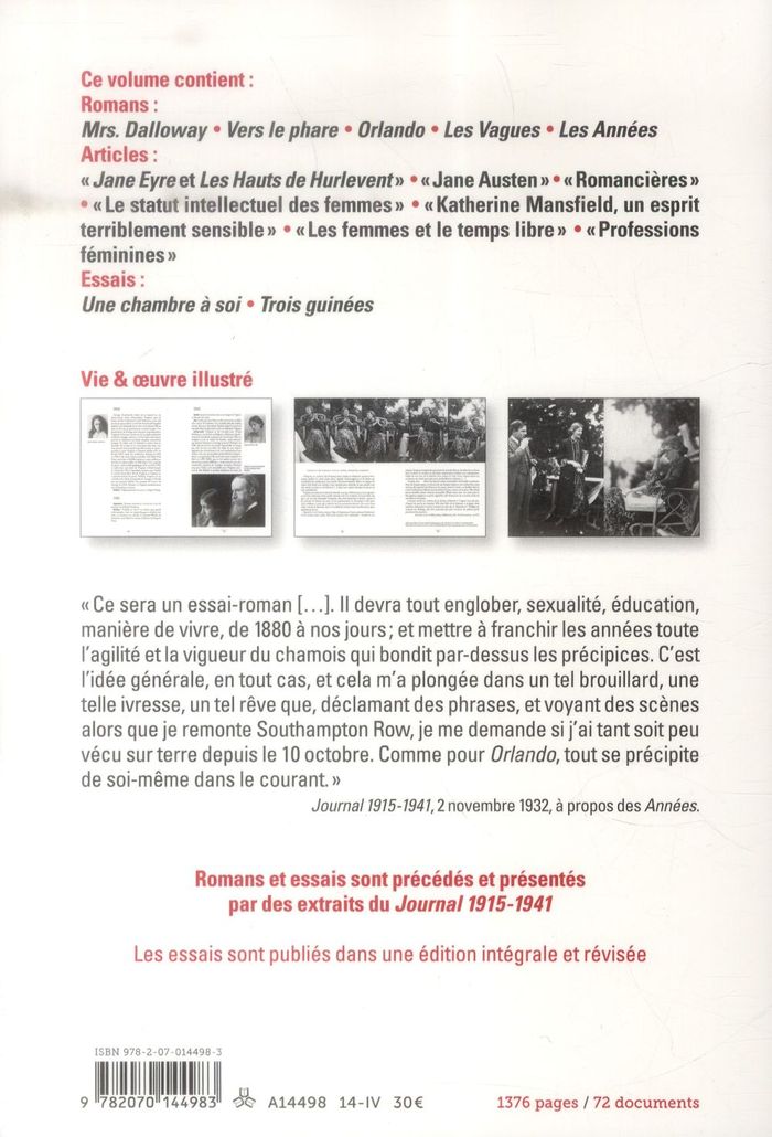 Quatrième de couverture de « Romans, essais »