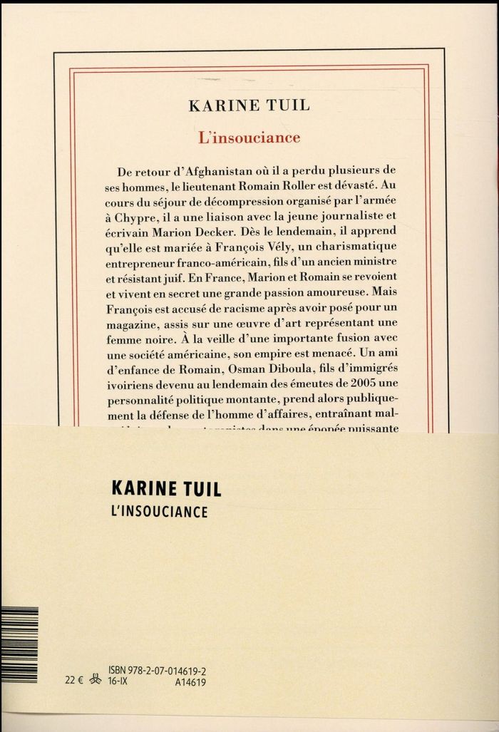 Quatrième de couverture de « L'insouciance : roman »