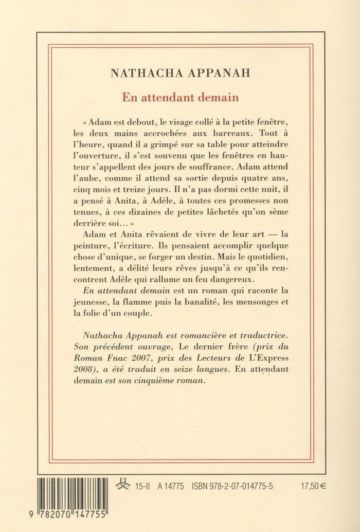 Quatrième de couverture de « En attendant demain : roman »