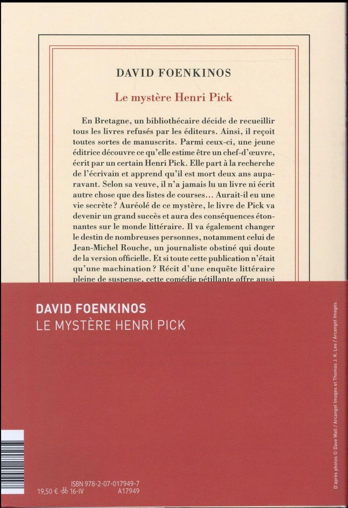 Quatrième de couverture de « Le mystère Henri Pick : roman »