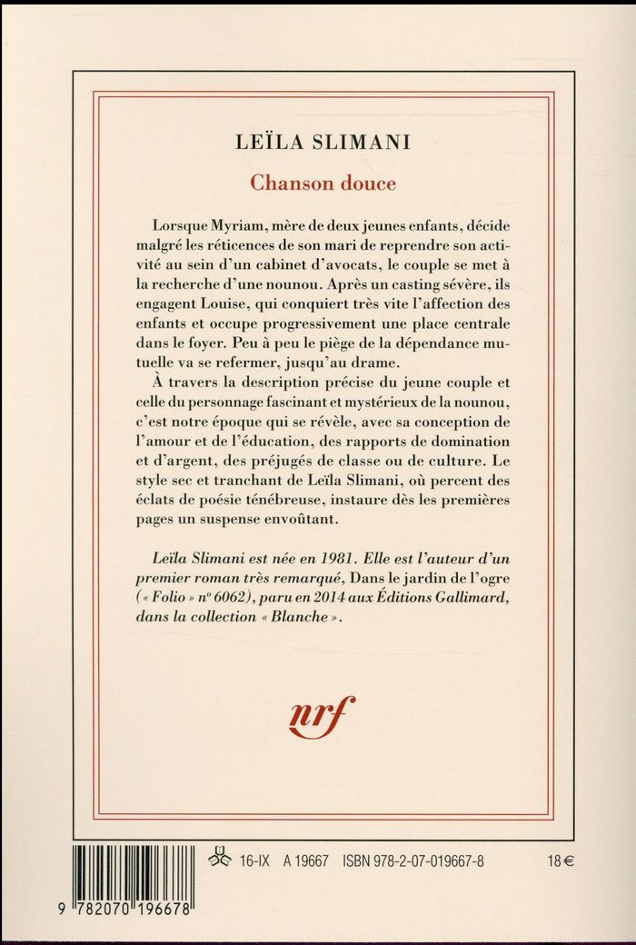 Quatrième de couverture de « Chanson douce : roman »