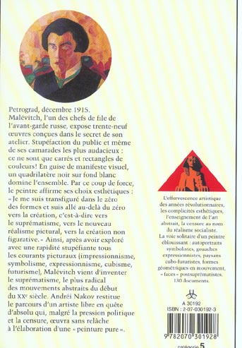 Quatrième de couverture de « MALEVITCH - AUX AVANT-GARDES DE L'ART MODERNE »