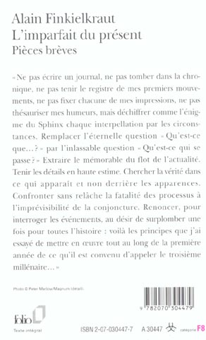 Quatrième de couverture de « L'IMPARFAIT DU PRESENT - PIECES BREVES »