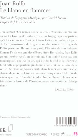 Quatrième de couverture de « LE LLANO EN FLAMMES »