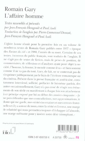 Quatrième de couverture de « L'affaire homme »