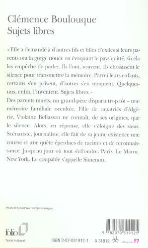 Quatrième de couverture de « SUJETS LIBRES »