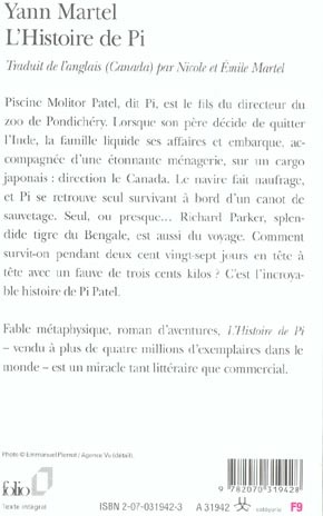 Quatrième de couverture de « L'HISTOIRE DE PI »