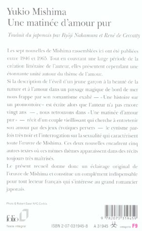 Quatrième de couverture de « UNE MATINEE D'AMOUR PUR »