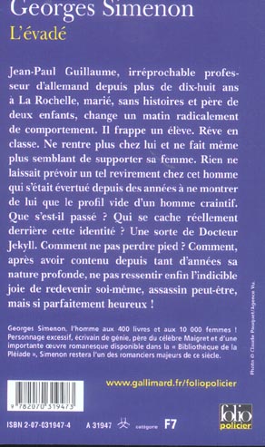 Quatrième de couverture de « L'EVADE »