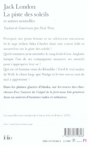 Quatrième de couverture de « La piste des soleils : et autres nouvelles »