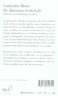 Quatrième de couverture de « DE MARIVAUX ET DU LOFT - PETITES LECONS DE LITTERATURE AU LYCEE »