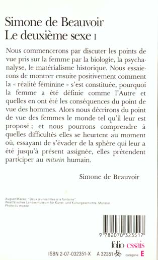 Quatrième de couverture de « LE DEUXIEME SEXE - VOL01 - LES FAITS ET LES MYTHES »