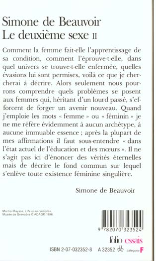 Quatrième de couverture de « LE DEUXIEME SEXE - VOL02 - L'EXPERIENCE VECUE »