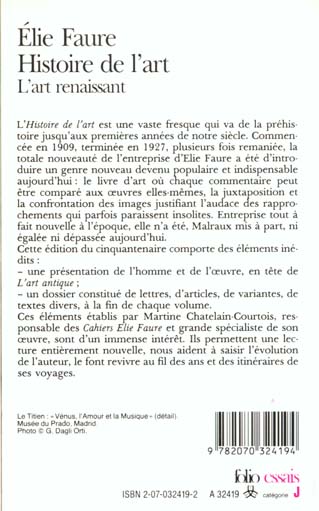 Quatrième de couverture de « HISTOIRE DE L'ART - VOL03 - L'ART RENAISSANT »
