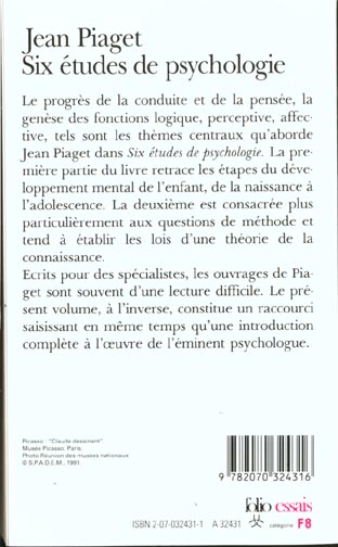 Quatrième de couverture de « SIX ETUDES DE PSYCHOLOGIE »