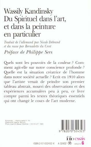 Quatrième de couverture de « DU SPIRITUEL DANS L'ART ET DANS LA PEINTURE EN PARTICULIER »