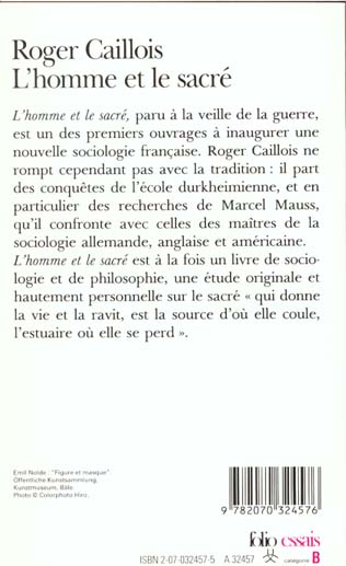 Quatrième de couverture de « L'HOMME ET LE SACRE »