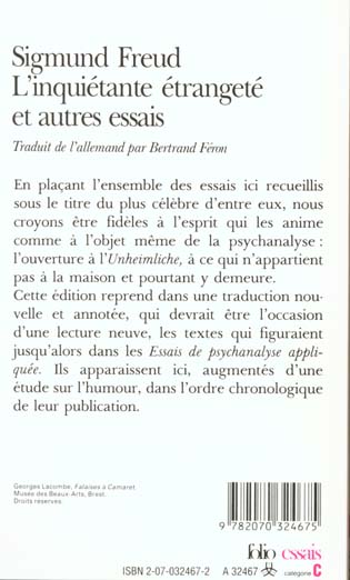 Quatrième de couverture de « L'INQUIETANTE ETRANGETE ET AUTRES ESSAIS »