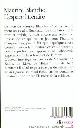 Quatrième de couverture de « L'ESPACE LITTERAIRE »
