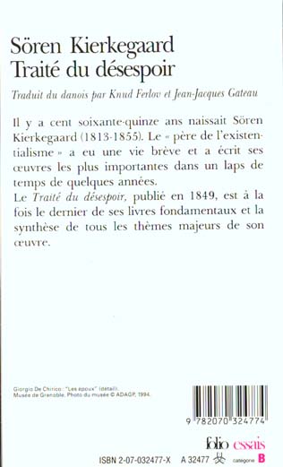 Quatrième de couverture de « TRAITE DU DESESPOIR »