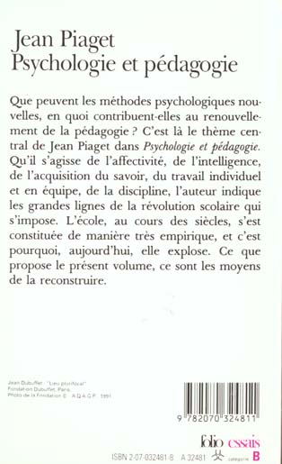 Quatrième de couverture de « PSYCHOLOGIE ET PEDAGOGIE »