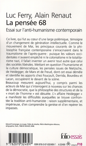 Quatrième de couverture de « LA PENSEE 68 - ESSAI SUR L'ANTI-HUMANISME CONTEMPORAIN »