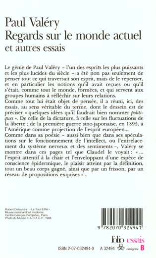 Quatrième de couverture de « REGARDS SUR LE MONDE ACTUEL ET AUTRES ESSAIS »