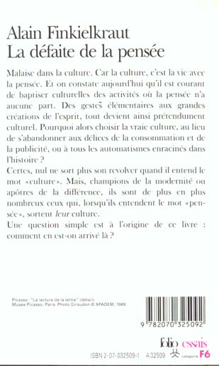 Quatrième de couverture de « LA DEFAITE DE LA PENSEE »