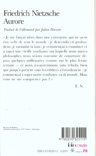 Quatrième de couverture de « AURORE - PENSEES SUR LES PREJUGES MORAUX »