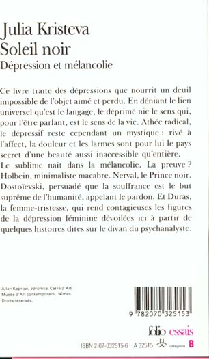 Quatrième de couverture de « SOLEIL NOIR - DEPRESSION ET MELANCOLIE »